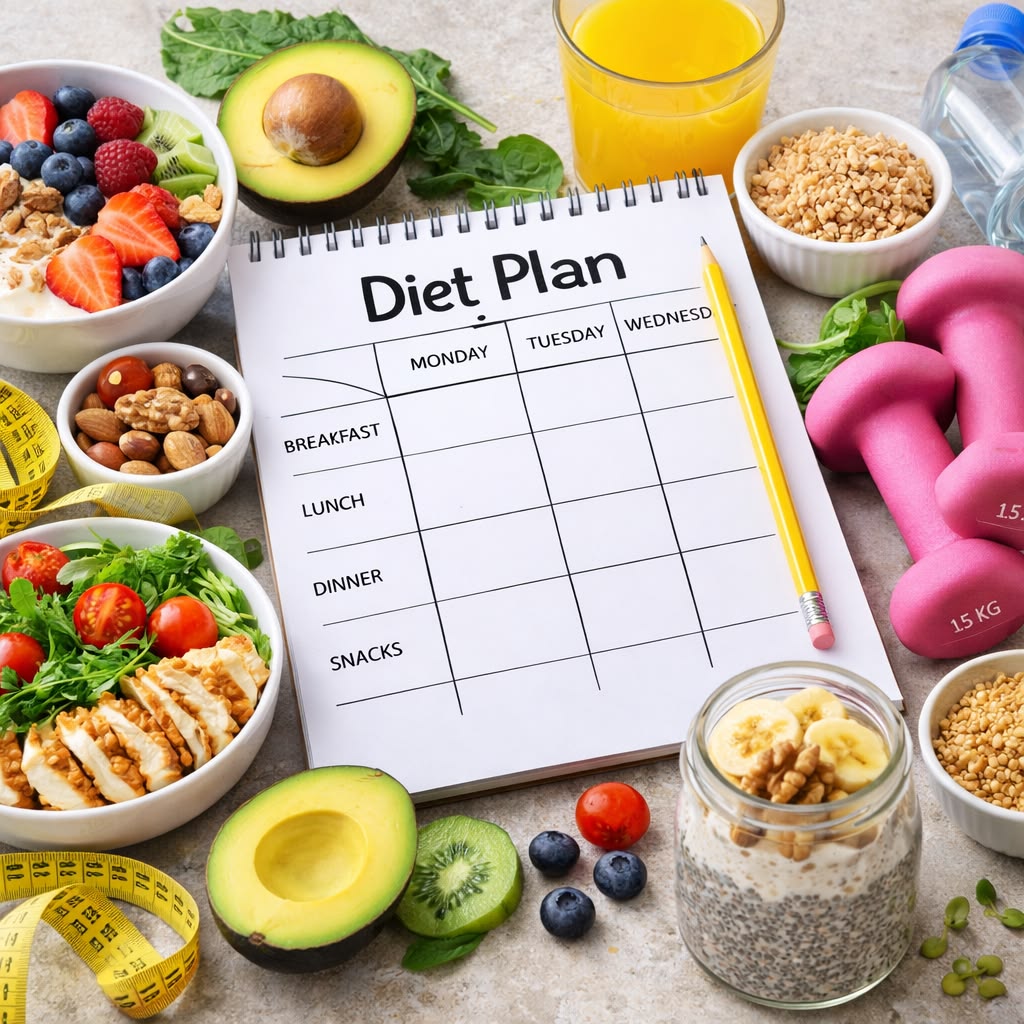 Top-down view of diverse prepared meals in containers for the week